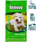 Pacote de ração vegana para filhotes Benevo, alimento seco sem glúten e rico em proteínas vegetais.