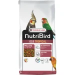 Pacote de ração NutriBird G18 Tropical, um granulado completo para a alimentação saudável de periquitos grandes.